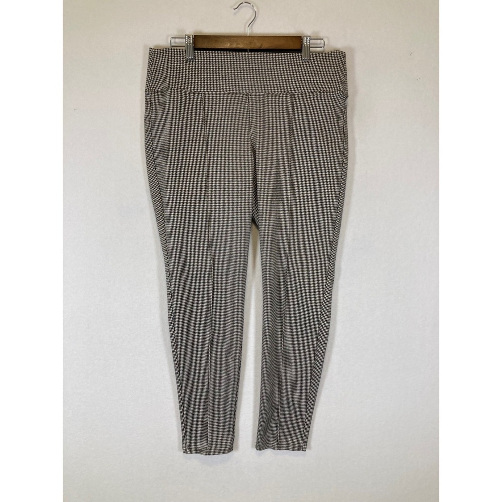 Dark Academia Nine West Women Large Brown Houndstooth Pull On Seamed Leggings